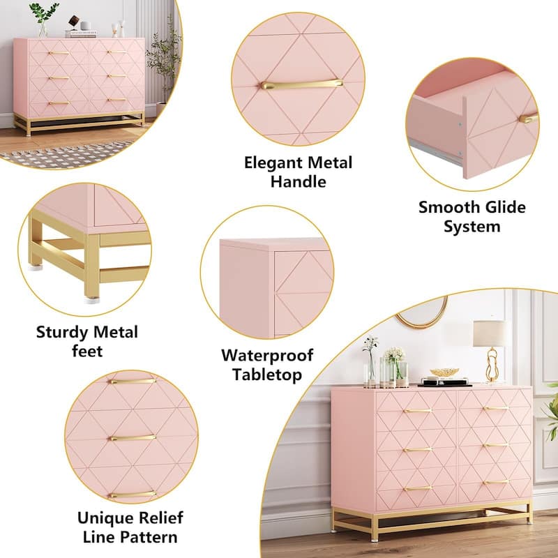 6 Drawer Wooden Dresser, with Metal Handle