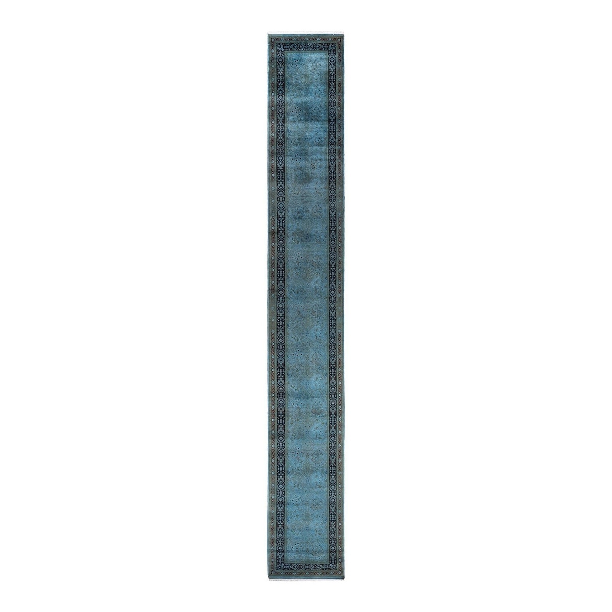 Overton Hand Knotted Wool Vintage Inspired Modern Contemporary Overdyed Blue Runner Rug - 2' 6" x 18' 1"