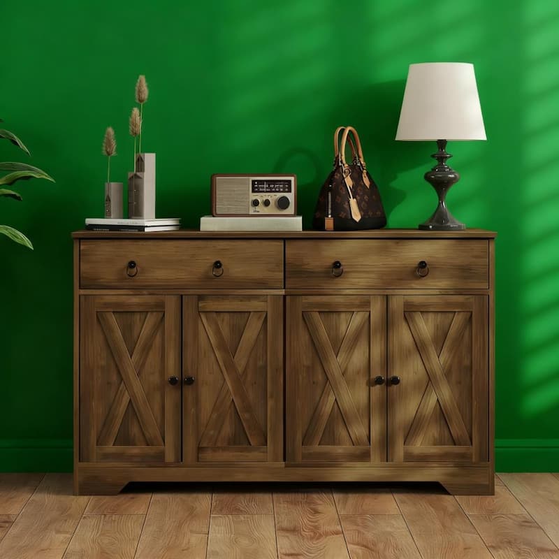 Kitchen Storage Sideboard with Barn Style Doors, Drawers, Adjustable Shelves