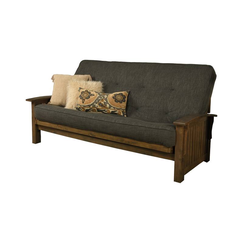 Somette Washington Queen-size Futon Set in Rustic Walnut Finish with Linen Mattress - Linen Charcoal