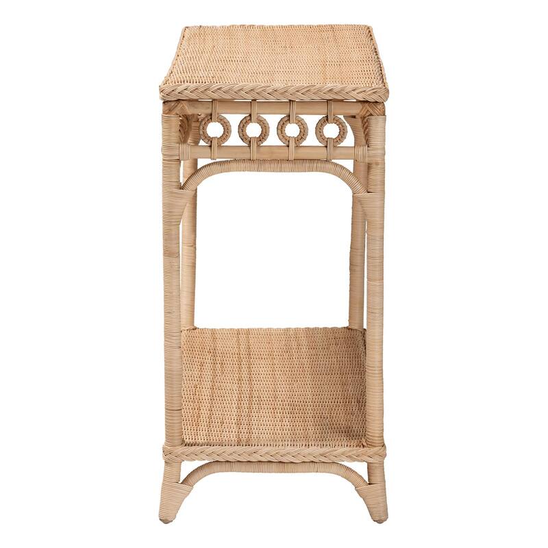 Oxford Braided Natural Rattan Console Table with Shelf - Coastal Boho Entryway or Hallway Table with Decorative Loop Detailing