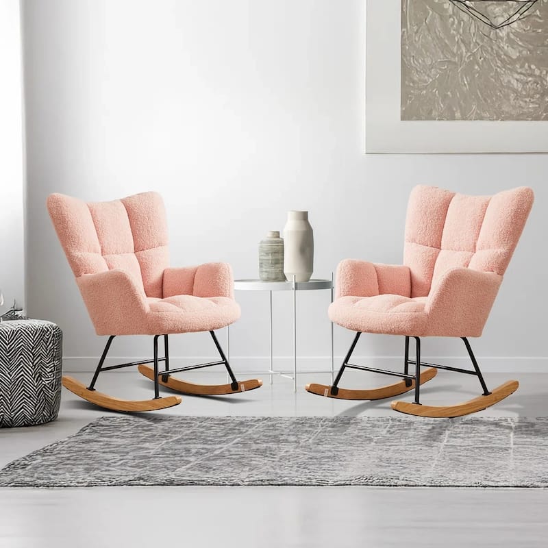 Rocking Chair Upholstered Glider Rocker Rocking Accent Chair Padded Seat with High Backrest Armchair