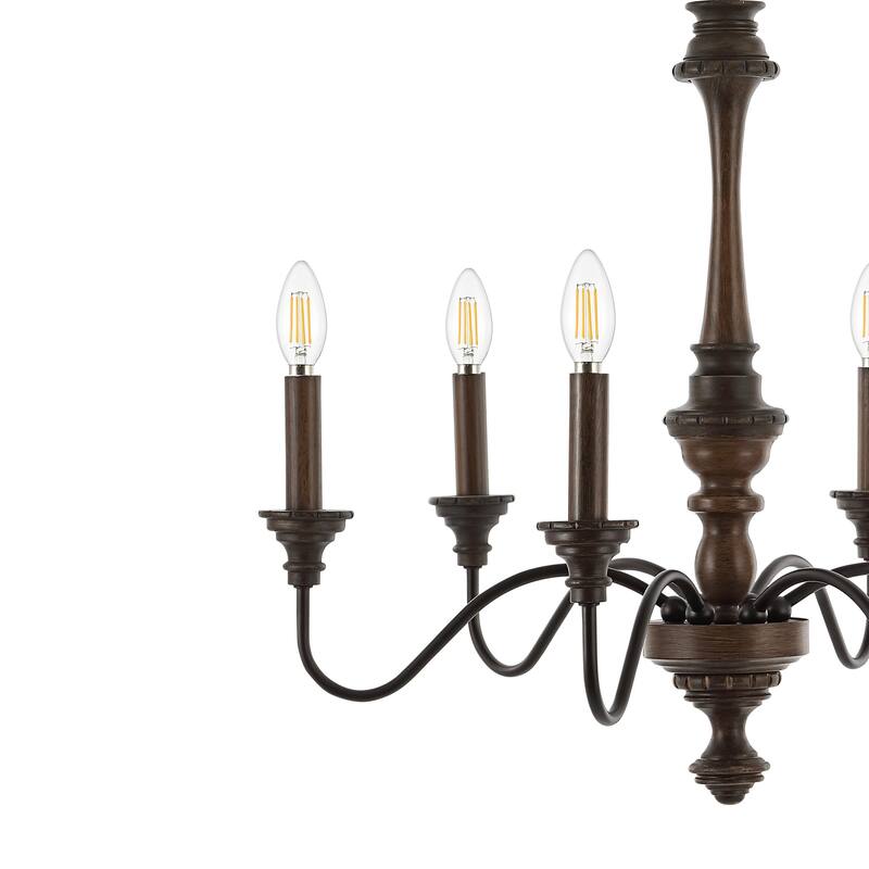 Sofia 25" 6-Light Midcentury Farmhouse Iron LED Chandelier, Wood Finished/Oil Rubbed Bronze by JONATHAN Y