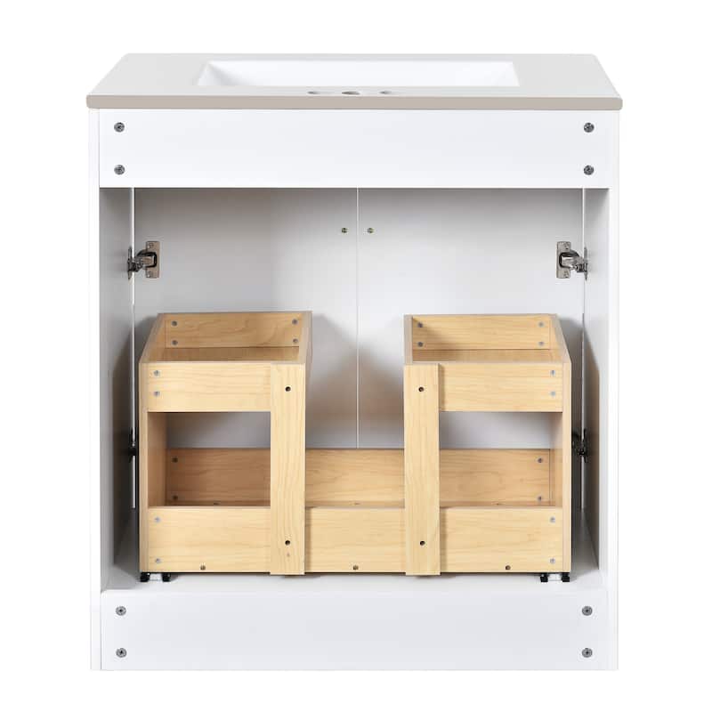 30'' Freestanding Bathroom Vanity with White Integrated Ceramic Sink - 30'' x 18.3'' x 34''