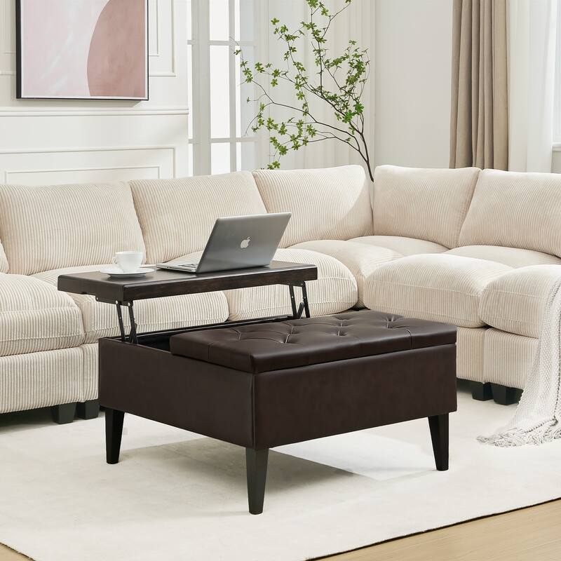 Square PU Leather Coffee Table Storage Ottoman