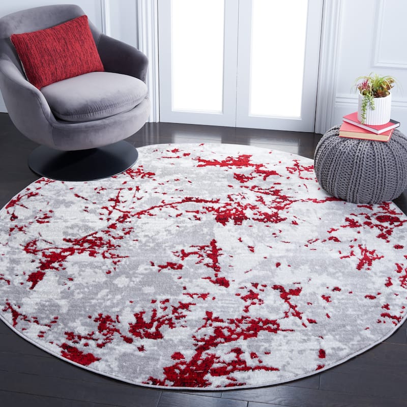 SAFAVIEH Skyler Leitha Modern Rug - 6'7" Round - Grey/Red