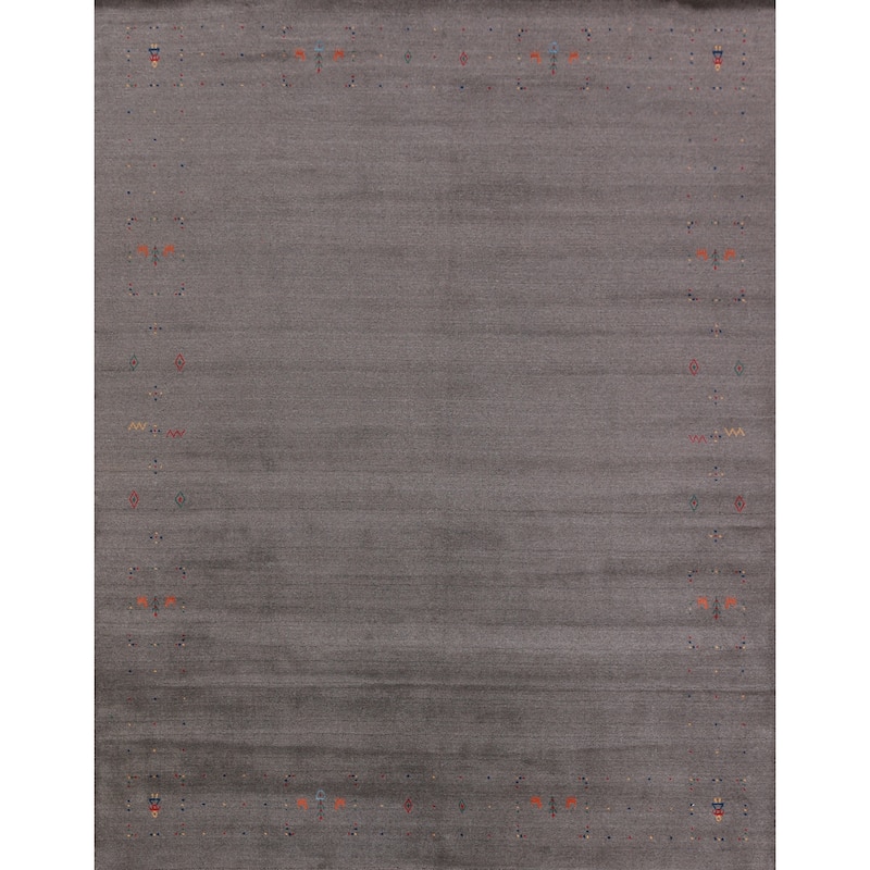 Hand Knotted Oriental 100% Wool Carpet Tribal Tribal Greys & Charcoal Gabbeh Area Rug - 10' 1'' X 8' 7''