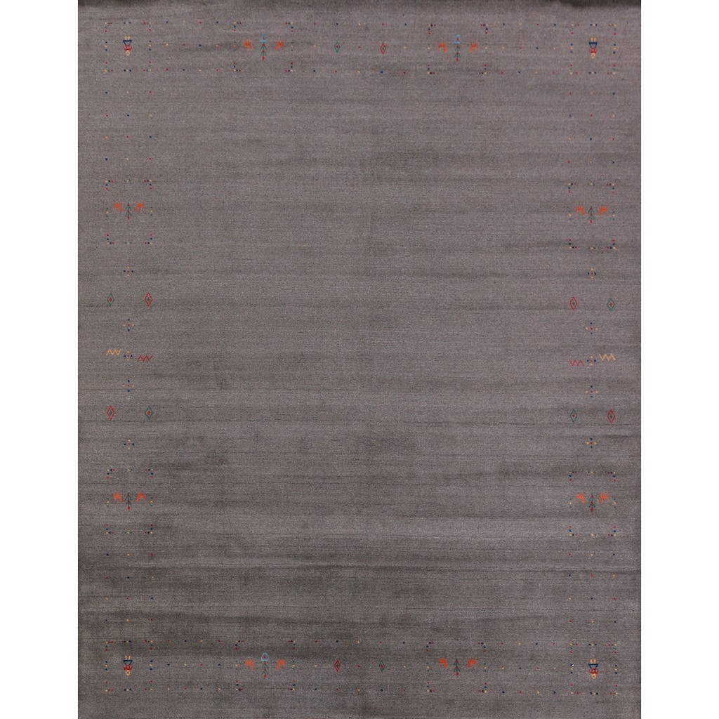 Hand Knotted Oriental 100% Wool Carpet Tribal Tribal Greys & Charcoal Gabbeh Area Rug - 10' 1'' X 8' 7''