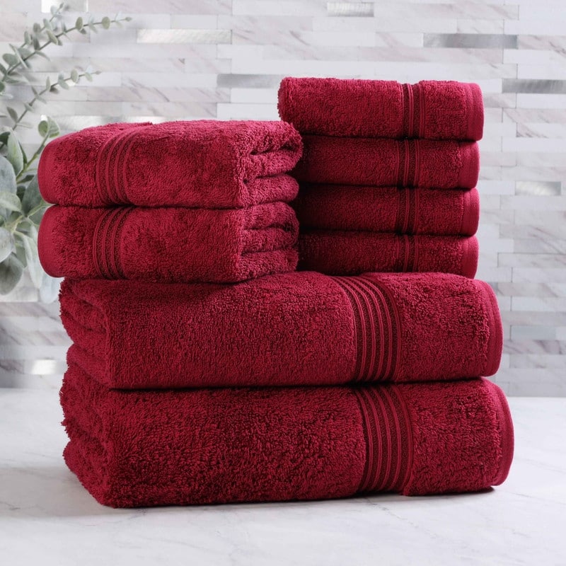 Superior Heritage Egyptian Cotton Absorbent 8-Piece Towel Set - Burgundy