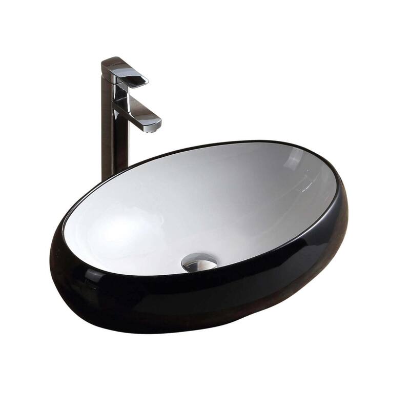 Fine Fixtures Vitreous China Black and White Oval Modern Vessel Bathroom Sink