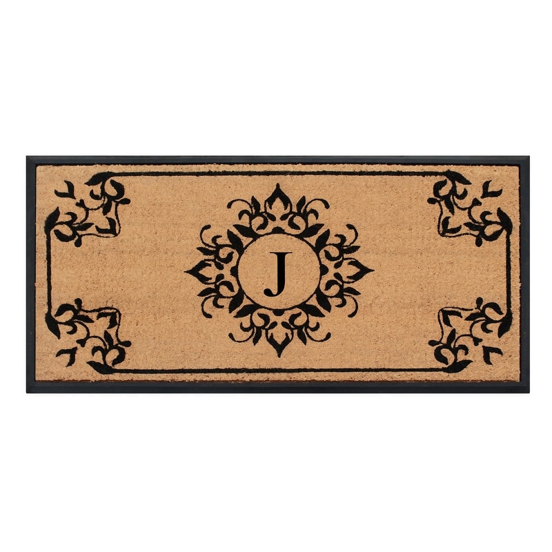 A1HC Floral Natural Coir & Rubber Monogrammed Front Doormat - 24"X48" - J