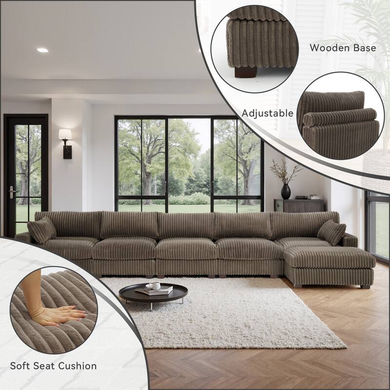 Cloud-Like Flannel Fabric Modular Sectional Sofa with Ottoman