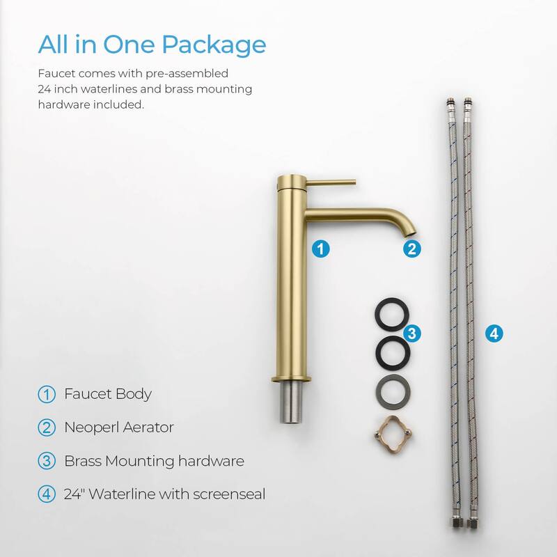 Luxury Solid Brass Single Hole Bathroom Vessel Sink Faucet