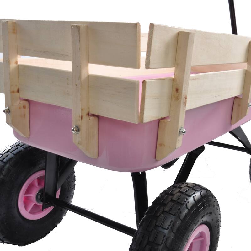 All-Terrain Garden Utility Wagon - Removable Wooden Sides, Steel Bed, 10-Inch Air Tires, and Foldable Handle