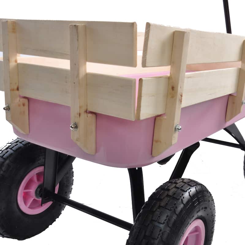All Terrain Steel Outdoor Wagon with Wood Railing, Garden & Patio Seating Option