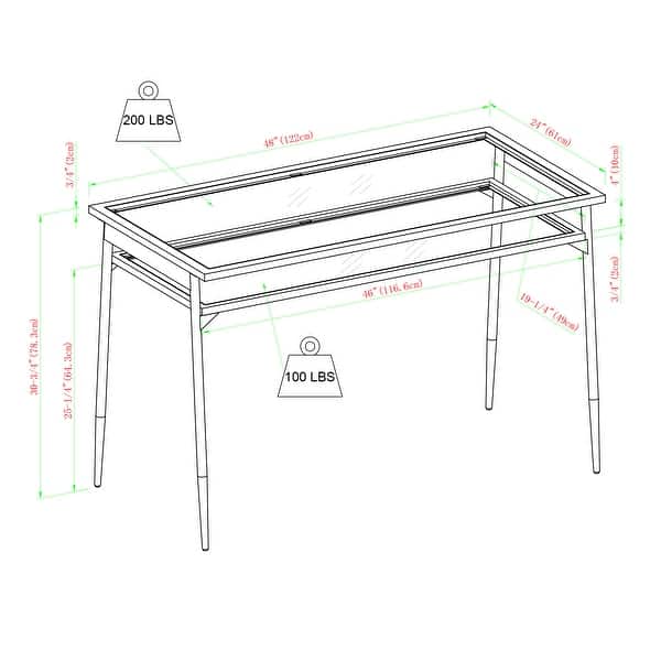 dimension image slide 0 of 2, Walker Edison 48-inch Metal and Glass Two-Tier Desk