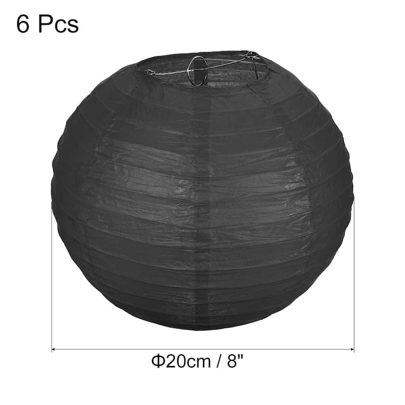 6pcs 8 Inch Folding Hanging Paper Lanterns for Wedding Home Party - Black