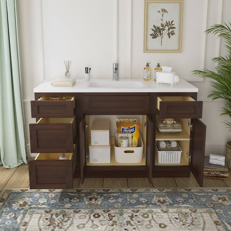 Vanity Art 54" Oak Freestanding Bathroom Vanity Cabinet without Top