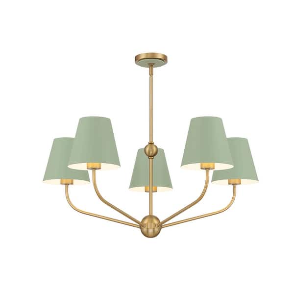 slide 2 of 5, Xavier 5 Light Vibrant Gold + Green Chandelier