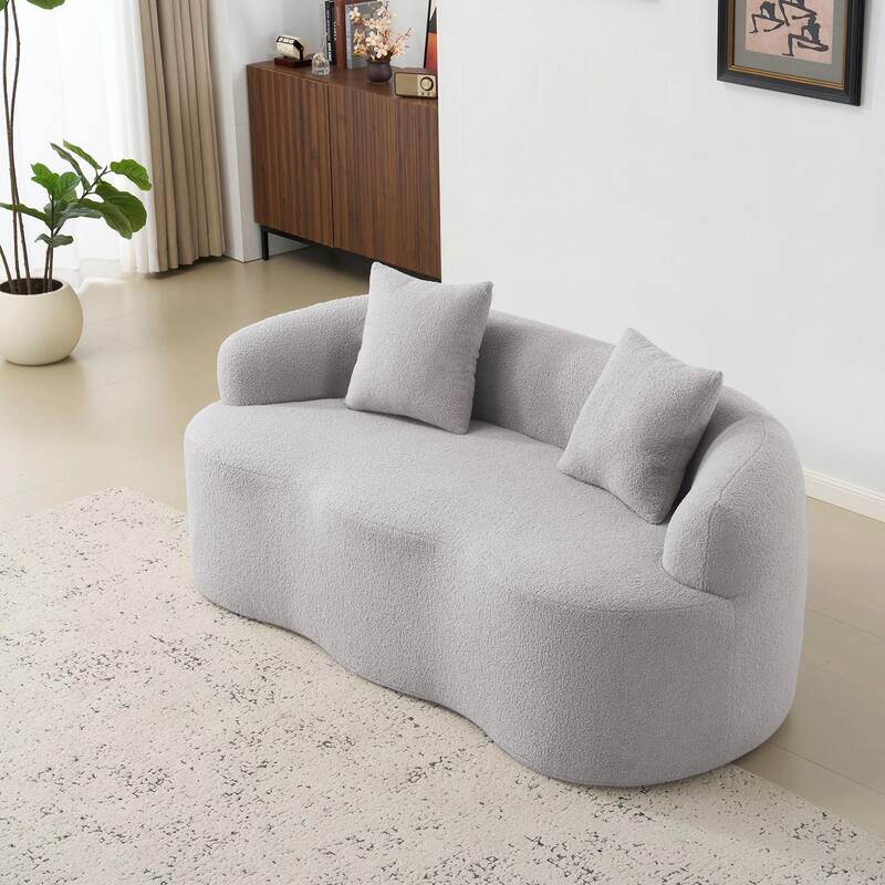 Curved Loveseat Sofa with Round Armrests - Compression Couch with 2 Pillows