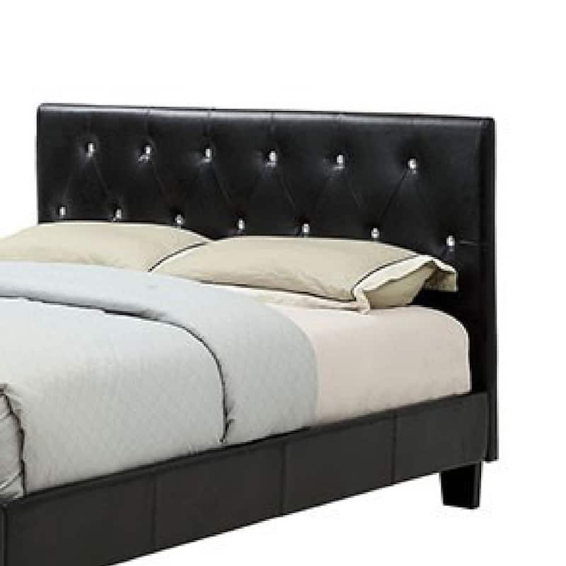 Legy Queen Size Bed, Button Tufted Black Faux Leather Upholstery