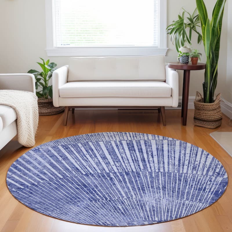 Machine Washable Indoor/ Outdoor Modern Fan Chantille ARug - Navy - 8' x 8'