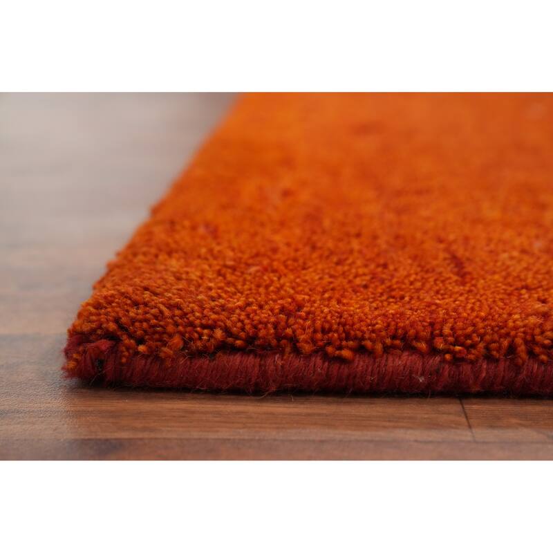 Hand Knotted Oriental 100% Wool Carpet Modern Solid Oranges & Rust Gabbeh Area Rug - 8' 10'' X 6' 2''