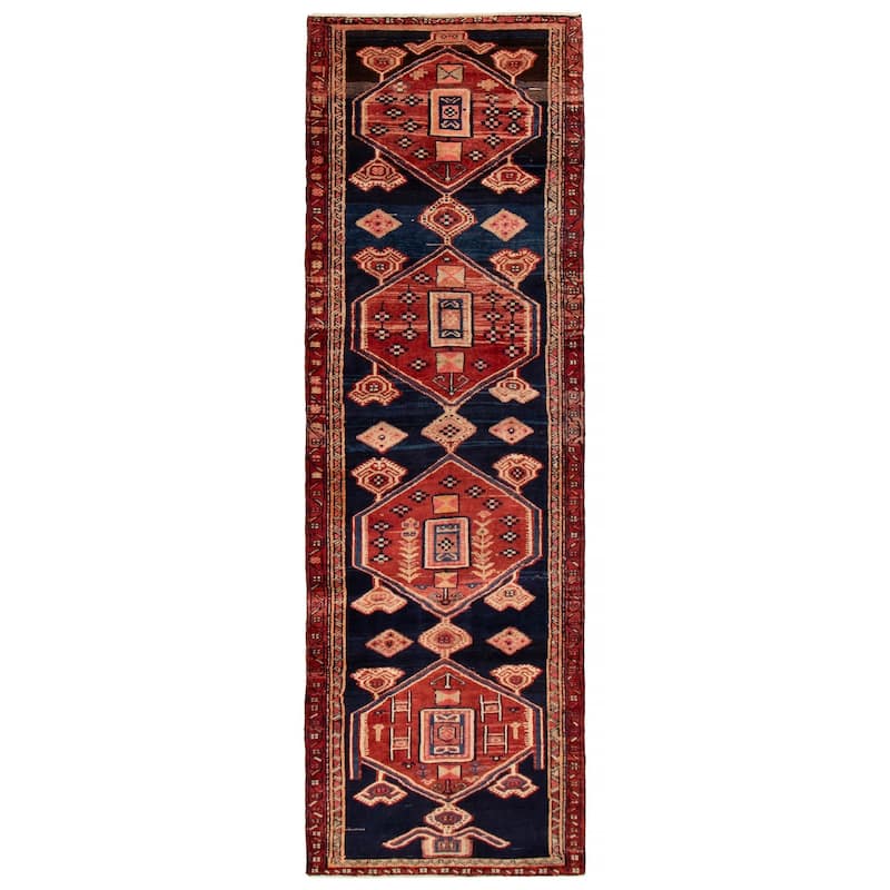 ECARPETGALLERY Hand-knotted Konya Anatolian Navy Wool Rug - 3'7 x 11'6 - Dark Navy - 3'7 x 11'6