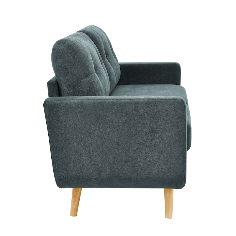 67.7" Mid-Century Tufted Loveseat with Wood Legs - 29.5" D x 67.7" W x 34.6" H