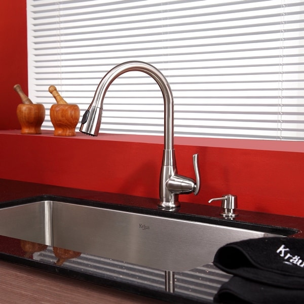 Kraus KPF-2230 High Arch 1-Handle Pulldown Kitchen Faucet w/ Dispenser