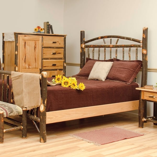 slide 2 of 10, Hickory Log Wagon Wheel Bedroom Set All Hickory - Bear Mountain Fabric - King