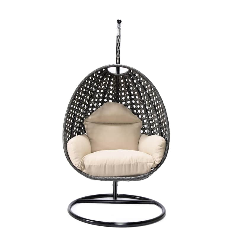 LeisureMod Charcoal Single Seater Rattan Wicker Egg Swing Hanging Chair for Indoor Outdoor Patio Porch Backyard Garden