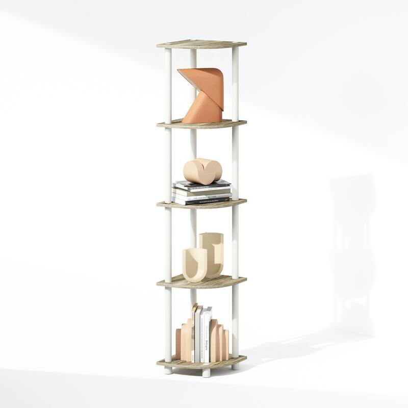 5 Tiers Wood Household Shelving Unit in Oak/White (11.6 in. W x 57.7 in. H x 11.6 in. D)