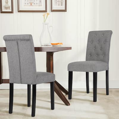 Fabric Upholstery Button Tufted Dining Chairs Set of 2