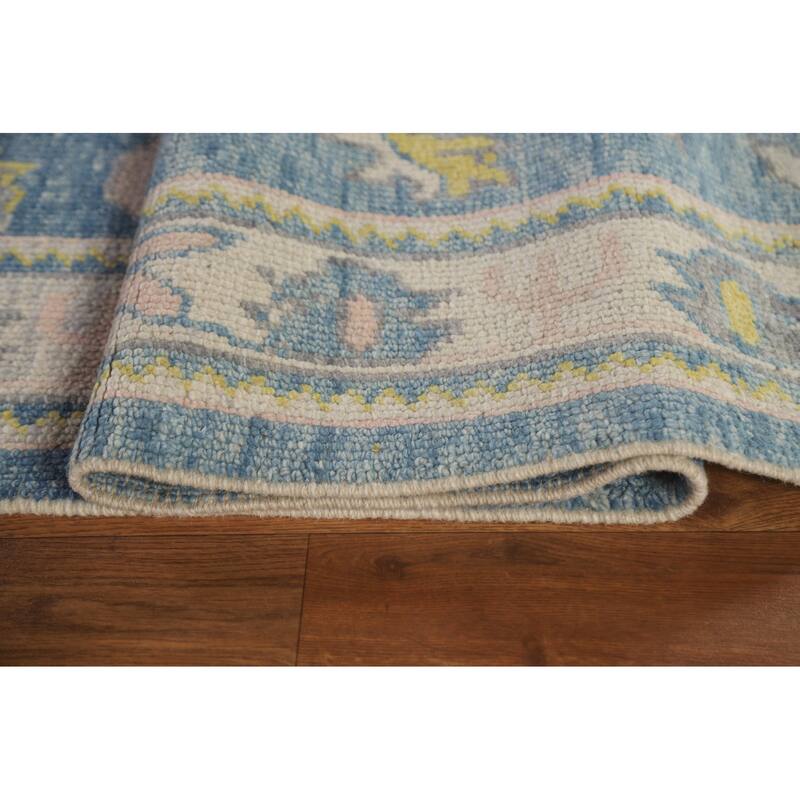 Vegetable Dye Floral Oushak Turkish Runner Rug Handmade Wool Carpet - 3'2"x 16'0"