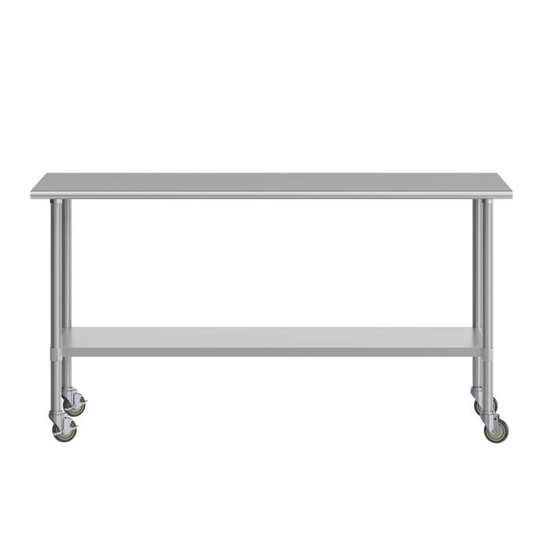 Commercial Stainless Steel 18 Gauge Worktable with Undershelf and Casters