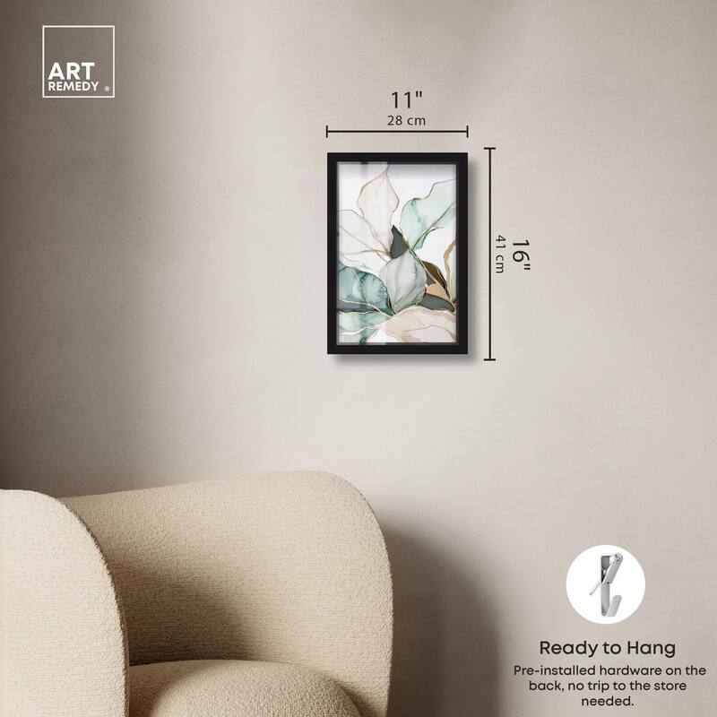 Pastel Leaves with Gold III Shadowbox by Art Remedy