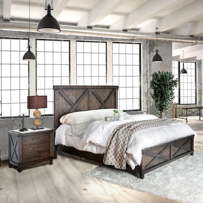 Epona Rustic Dark Walnut Wood 2-Piece Panel Bed and Nightstand Set by The Gray Barn