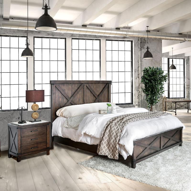 Epona Rustic Dark Walnut Wood 2-Piece Panel Bed and Nightstand Set by The Gray Barn