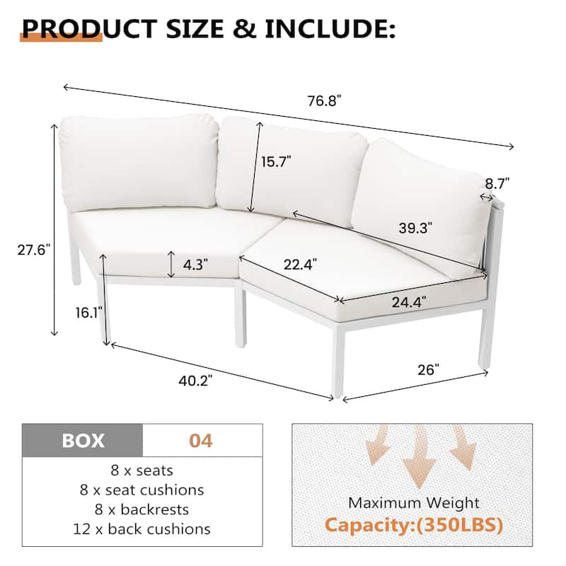 Outdoor Patio Furniture PE Rattan Wicker Half Round Curved Sofa Sectional Set