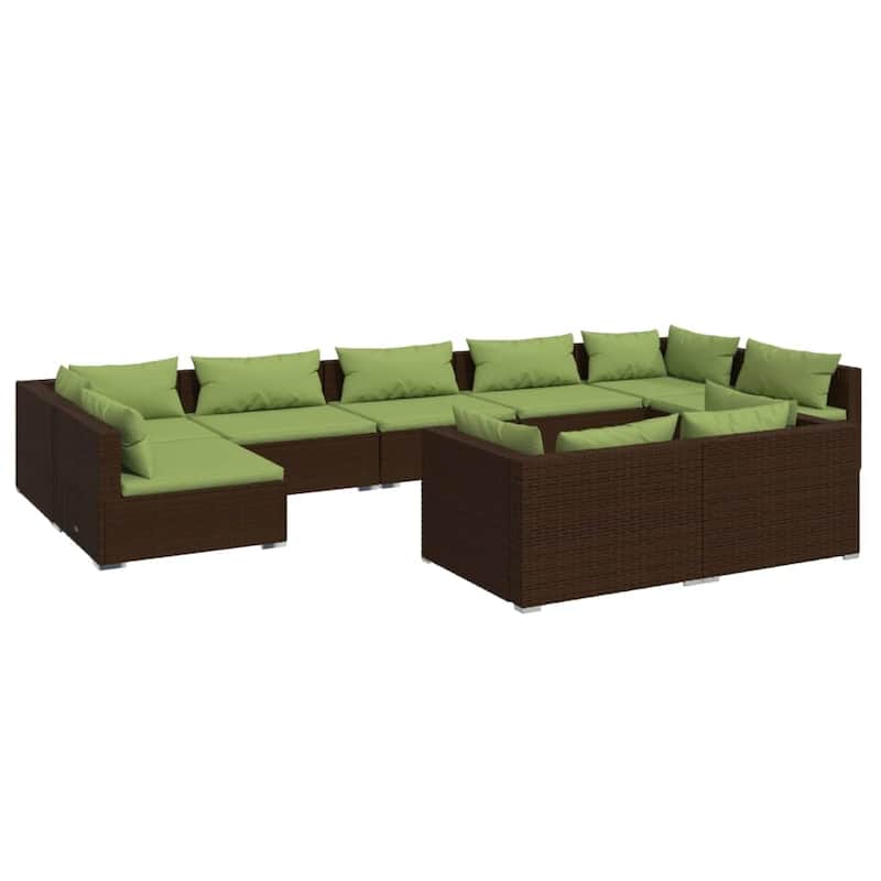 vidaXL Patio Lounge Set with Cushions Brown Poly Rattan - 27.6" x 27.6" x 24" - 27.6" x 27.6" x 24"