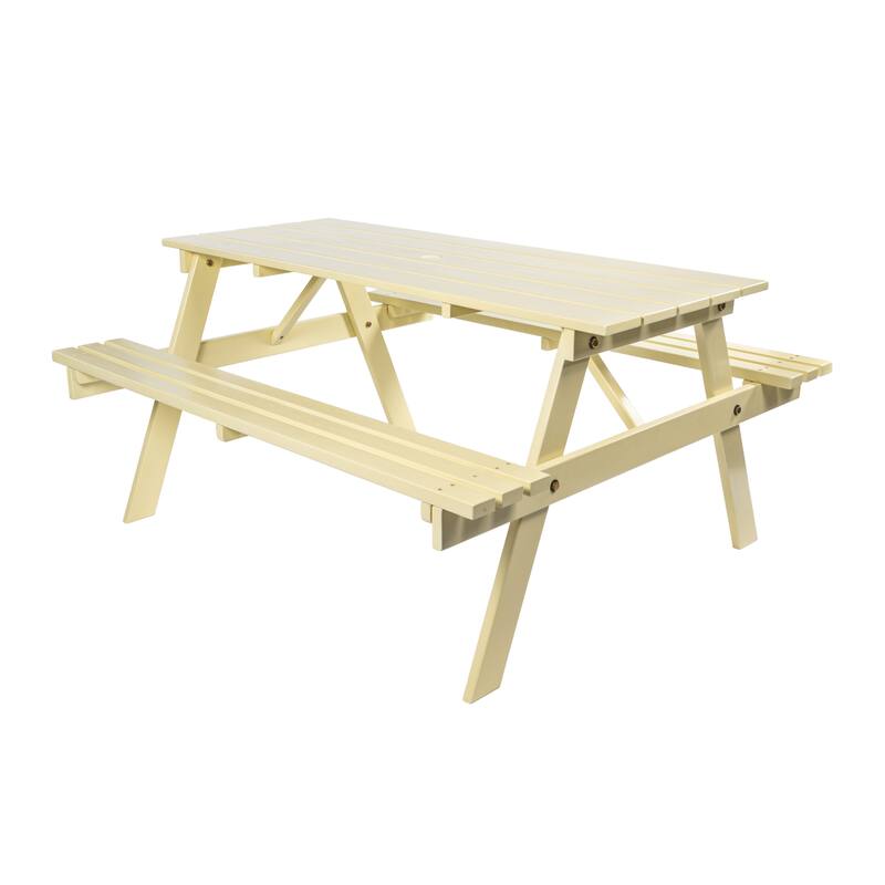 Porto 59" Modern Classic Outdoor Wood Picnic Table Benches with Umbrella Hole, by JONATHAN Y