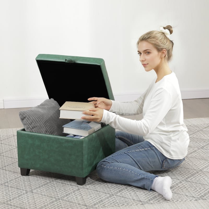 Adeco Faux Leather Tufted Flip Top Storage Ottoman