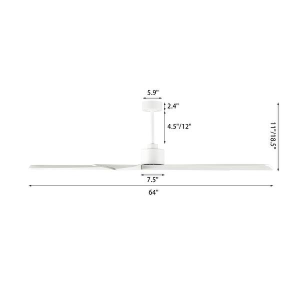 dimension image slide 0 of 7, WINGBO 64 Inch DC Motor Indoor Ceiling Fan without Lights - N/A