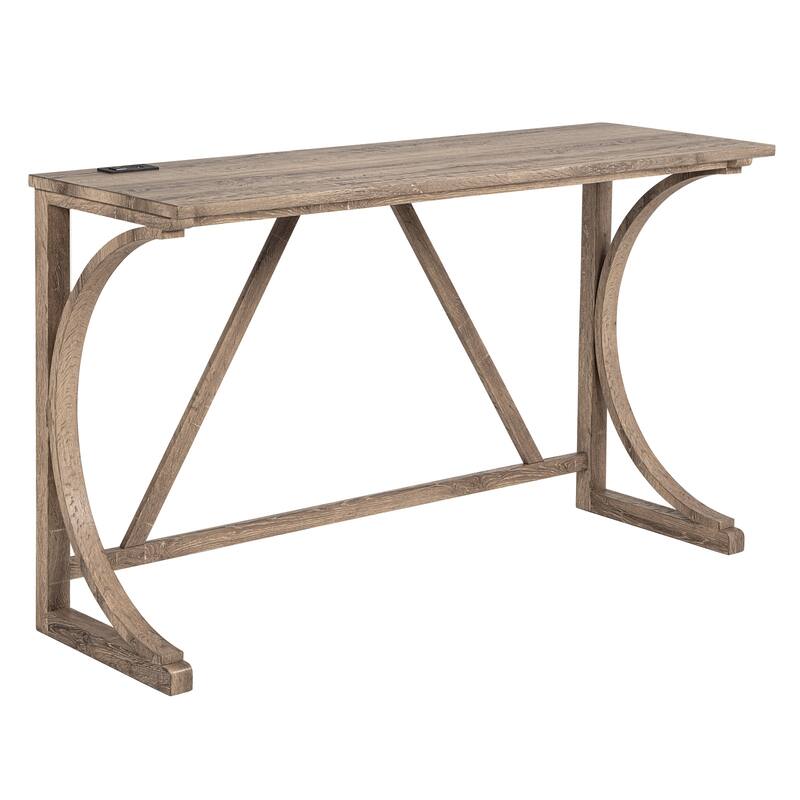 Brown Bar Table Set with USB Ports & 3 Padded Seat Stools