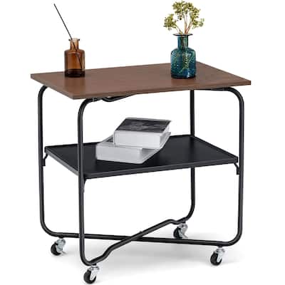 Gymax 2-Tier Folding Rolling Cart Kitchen Utility Cart Tool-Free