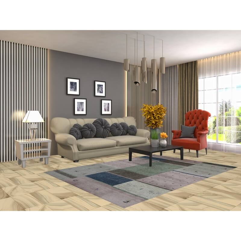 Grey Tribal Gabbeh Indian Area Rug Hand-Knotted Wool Carpet - 5'3" x 7'6"