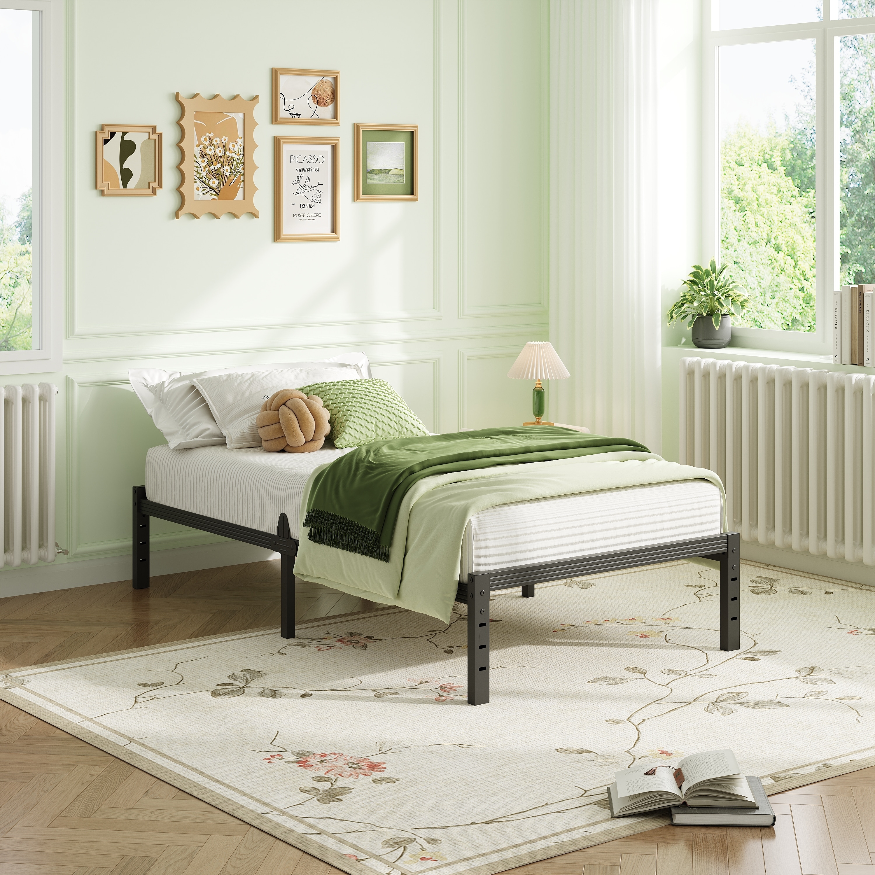 Heavy-Duty 14-Inch Metal Platform Bed Frame with Steel Slats, No Box Spring Required