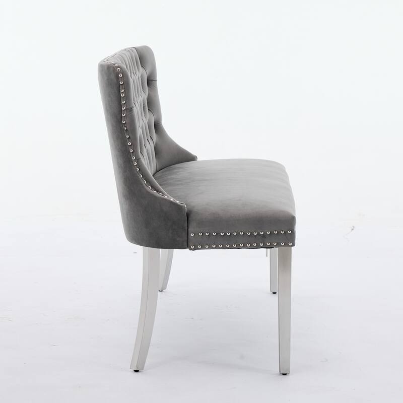 GDF Studio- Velvet Mid-Century Double Dining Loveseat Bench with Tufted Buttons & Stainless Steel Legs