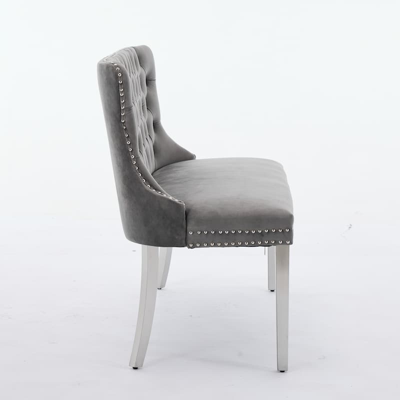 Velvet Double Dining Loveseat Bench, 2-Seat Tufted Bench w/Handmade Buttons, Wing Back, Gold-Plated Steel Legs, Single Pack